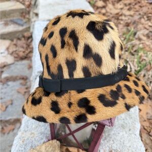 Vintage REAL Leopard Fur Hat with Black Bow